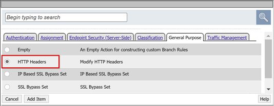 Captura de tela da opção Cabeçalhos HTTP.