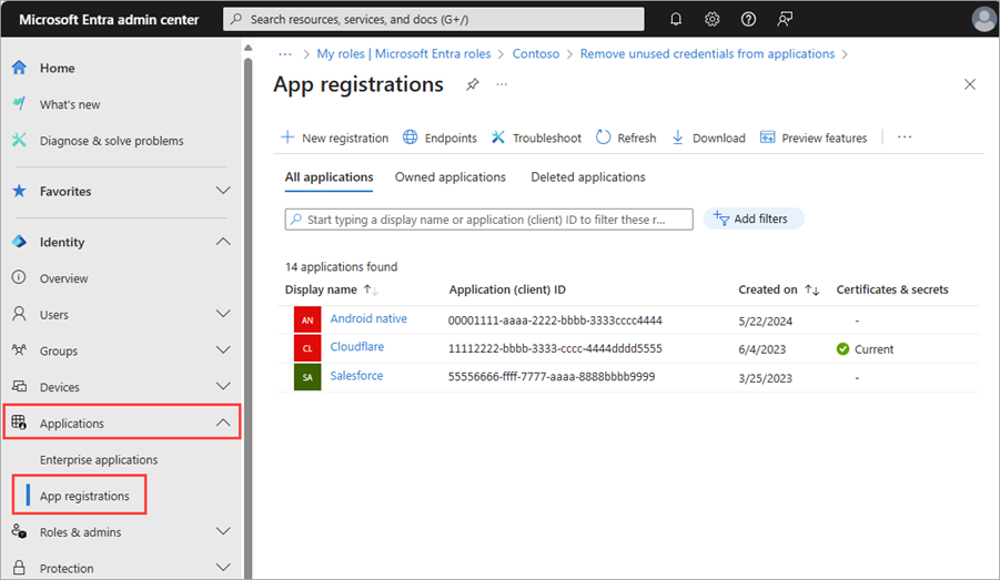 Captura de tela da página de registro do aplicativo do Microsoft Entra.