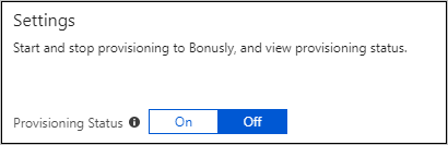 Captura de tela da seção Configurações. O botão Status do provisionamento está definido como Desativado.