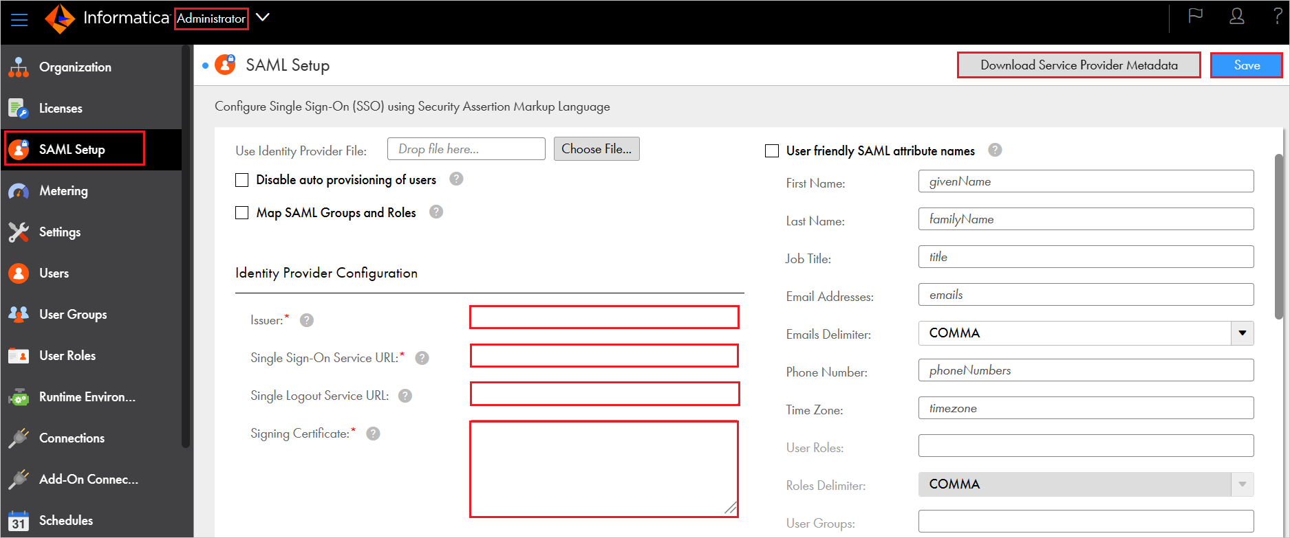 Captura de tela mostrando a Página de configurações do Brainfuse.