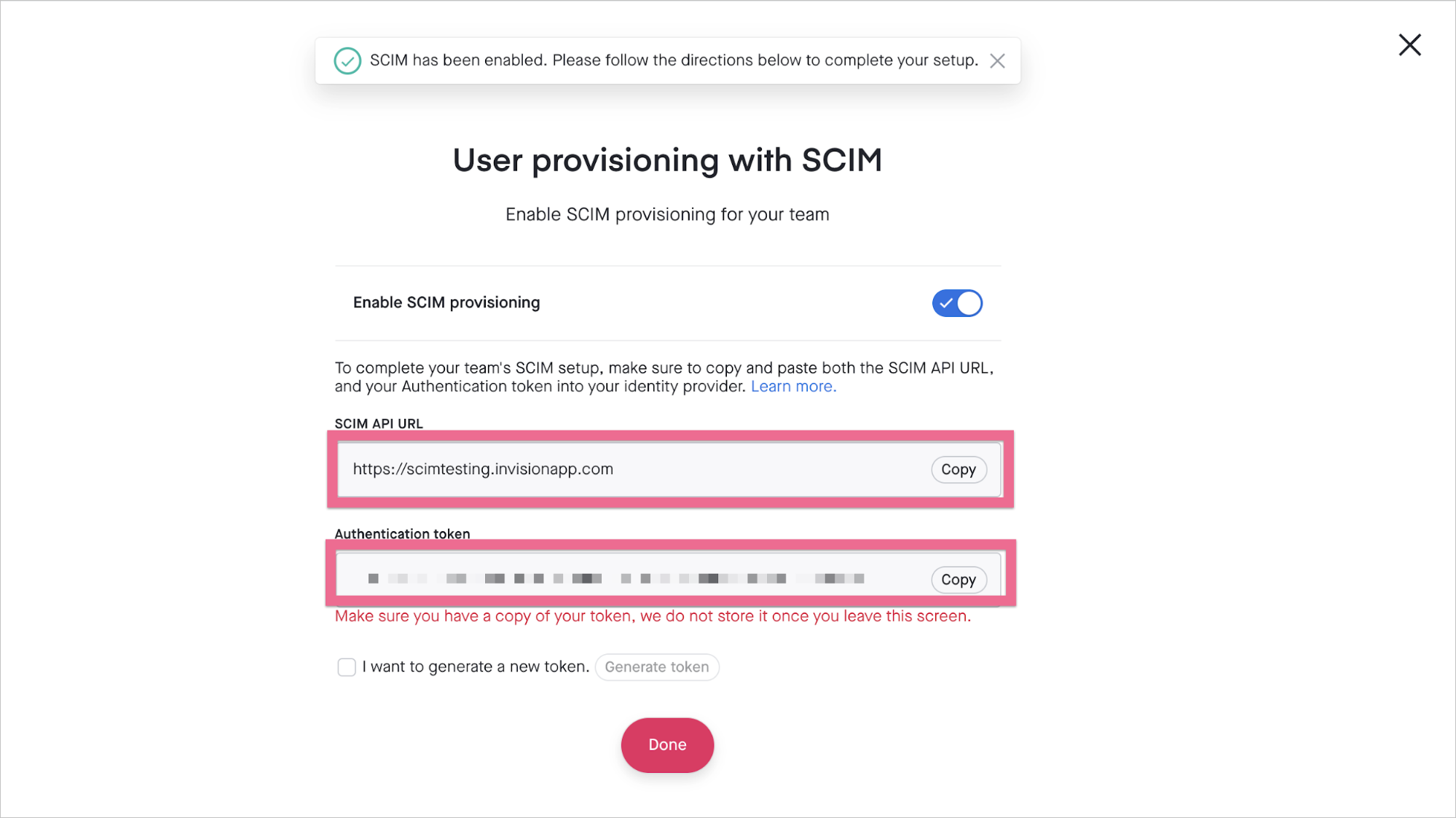 Token de acesso do SCIM