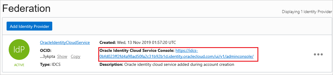 Captura de tela que mostra o URL do Oracle.