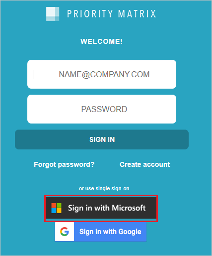 Logon do OIDC do Priority Matrix