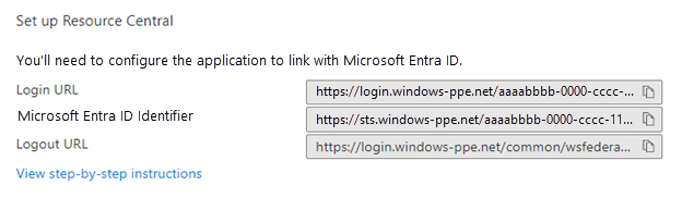 Captura de tela do painel Configurar o Resource Central no Resource Central.