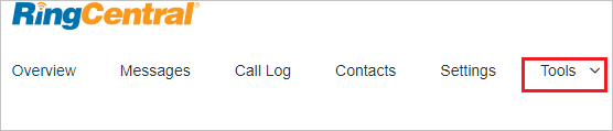 Screenshot shows Tools selected from the RingCentral company site.