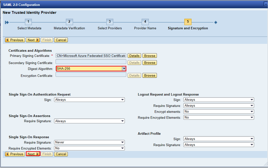 Verify the Digest Algorithm value in SAP