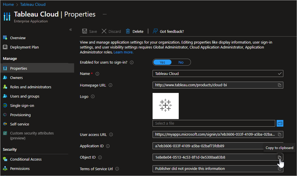 Captura de tela do aplicativo do Tableau Cloud.