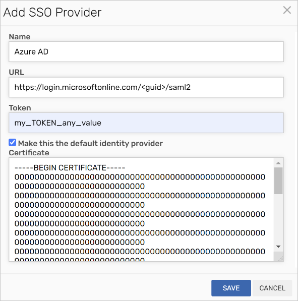 Modal de adição de provedores de identidade populado