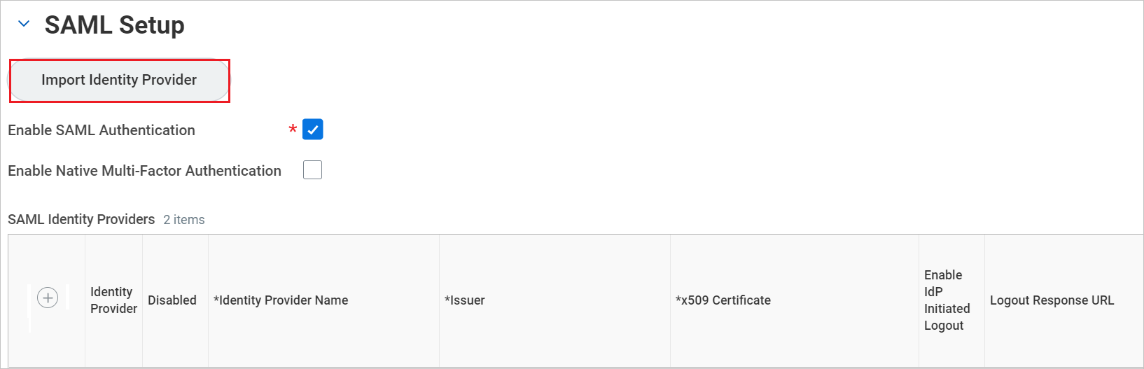 Captura de tela mostrando a configuração do SAML.