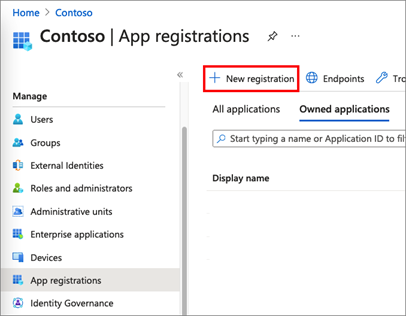 A captura de tela mostra como selecionar um novo registro de aplicativo.