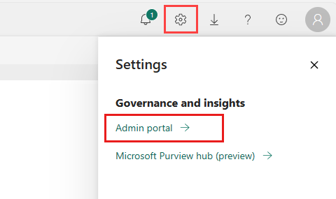 Captura de tela mostrando a opção Portal de administração no menu de configurações do Fabric.