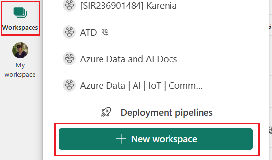 Captura de tela da interface do usuário Criar espaço de trabalho.