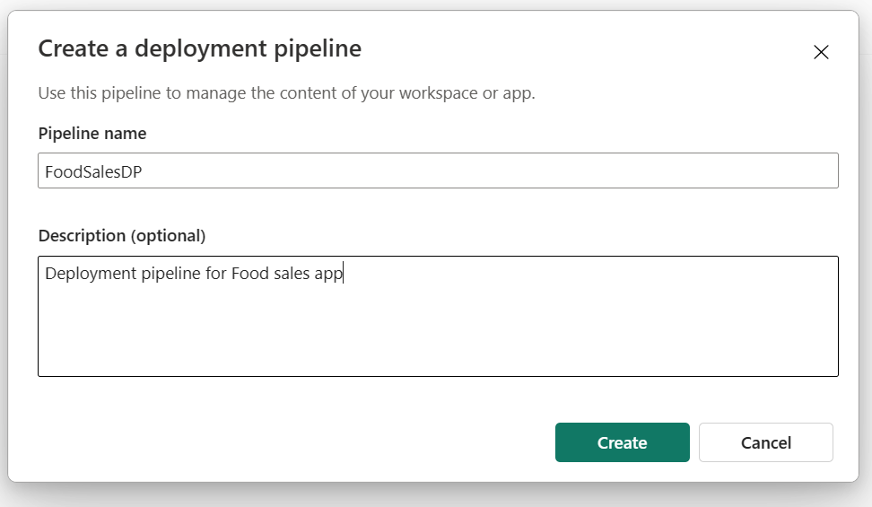 Captura de tela mostrando como criar um pipeline com nome.