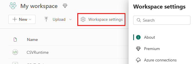 Captura de tela mostrando onde selecionar a Engenharia de Dados no menu Configurações do workspace.