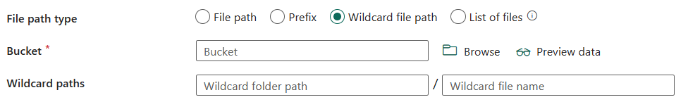 Captura de tela que mostra como configurar o caminho do arquivo curinga.