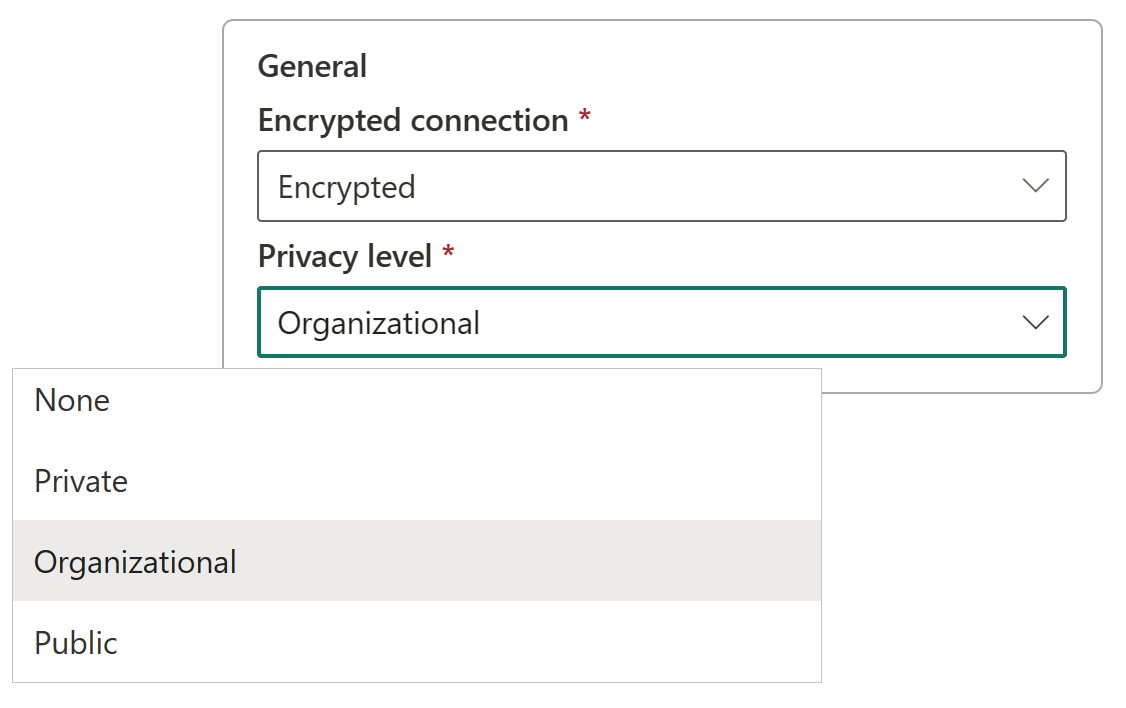 Captura de tela mostrando as opções de nível de privacidade.