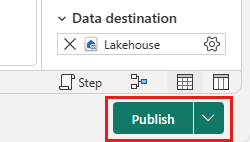 Captura de tela mostrando o editor do Power Query com o botão Publicar realçado.