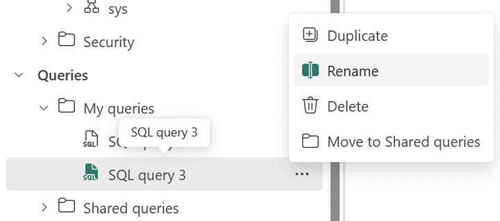 Captura de tela do painel Explorer, mostrando onde clicar com o botão direito do mouse no nome da tabela e selecionar Renomear.