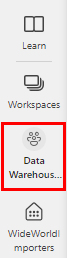 Captura de tela do menu de navegação, mostrando onde selecionar Tutorial do Data Warehouse.