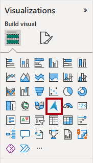 Captura de tela do painel Visualizações, realçando o visual do Mapa do Azure.