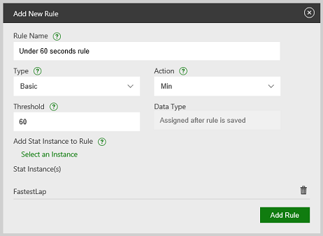 Screenshot of the Add New Rule dialog for an achievement in Partner Center.