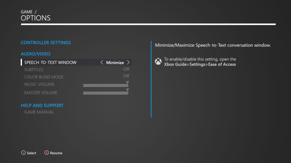 Console Example - Add speech-to-text setting in the Pause menu