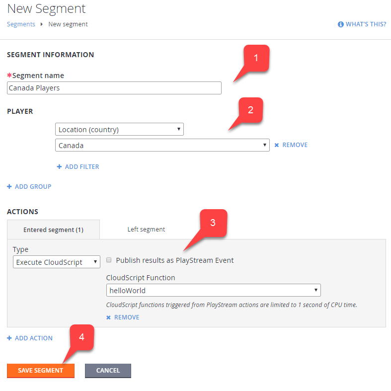 Game Manager - players - new segment configuration