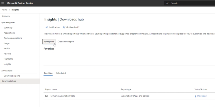 Partner Center page to view downloaded reports