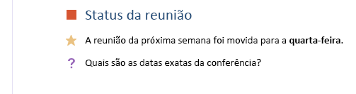 Três marcas de anotação exibidas em uma página do OneNote.