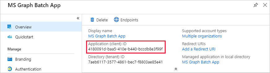 Uma captura de ecrã da página da aplicação registada