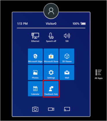 aplicativo Comentários no menu Iniciar do HoloLens.