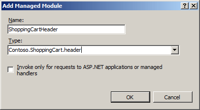 Screenshot of the Add Managed Module dialog box.