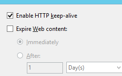 Screenshot that shows the Set Common H T T P Response Headers dialog box. Enable H T T P keep alive is selected.