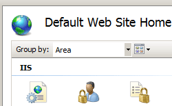Screenshot of Home pane displaying I I S Manager console.