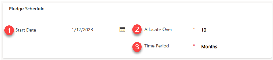 Work with the Pledge Schedule fields.