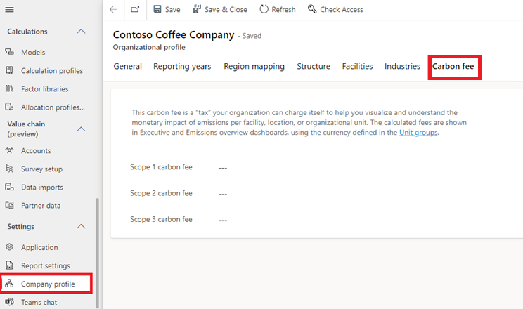 Screenshot showing how to configure a carbon fee.