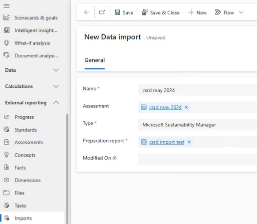 Screenshot of creating an import for external reporting.