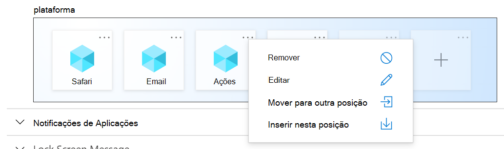 Exemplo de definições da estação de ancoragem do esquema de ecrã principal do iOS/iPadOS no Microsoft Intune