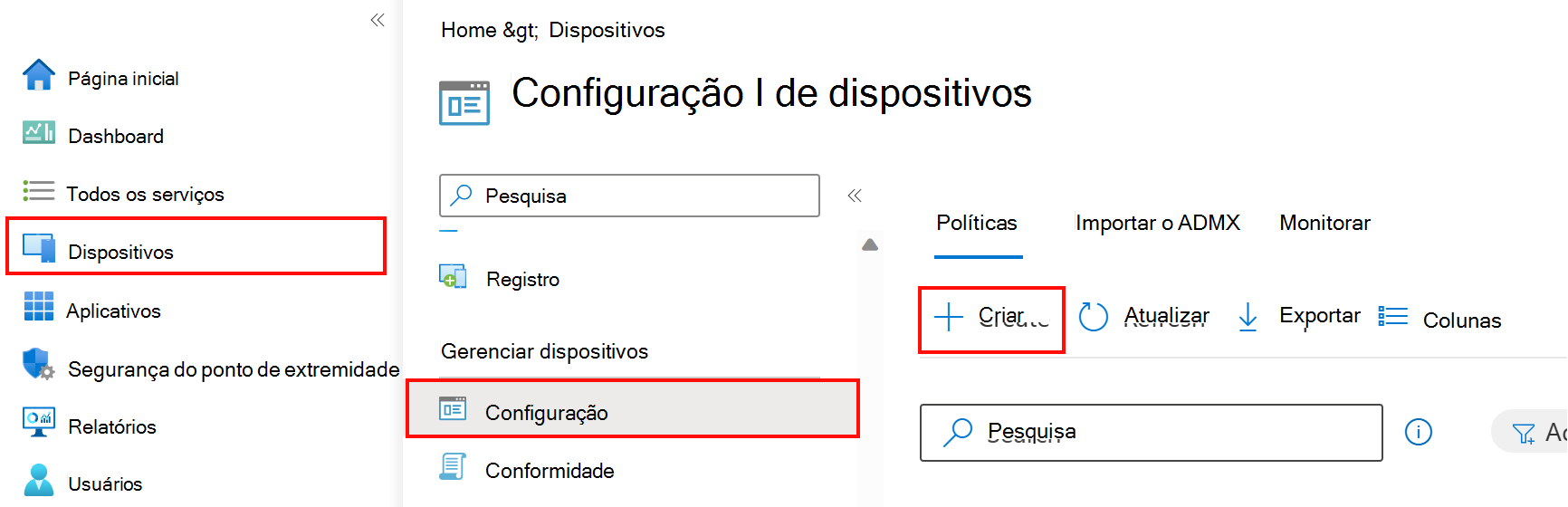 Crie um novo perfil de configuração de dispositivos no Microsoft Intune com o centro de administração do Intune.