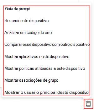 Captura de ecrã que mostra o guia de aviso copilot depois de selecionar um dispositivo no Microsoft Intune ou Intune centro de administração.