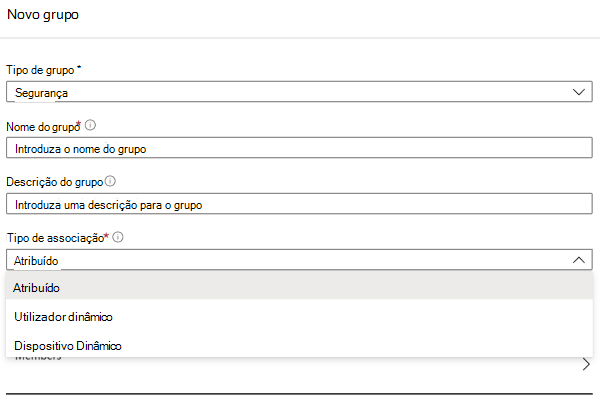 Captura de ecrã a mostrar Intune propriedades do grupo.