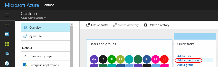 Utilizar Tarefas Rápidas para adicionar um utilizador convidado