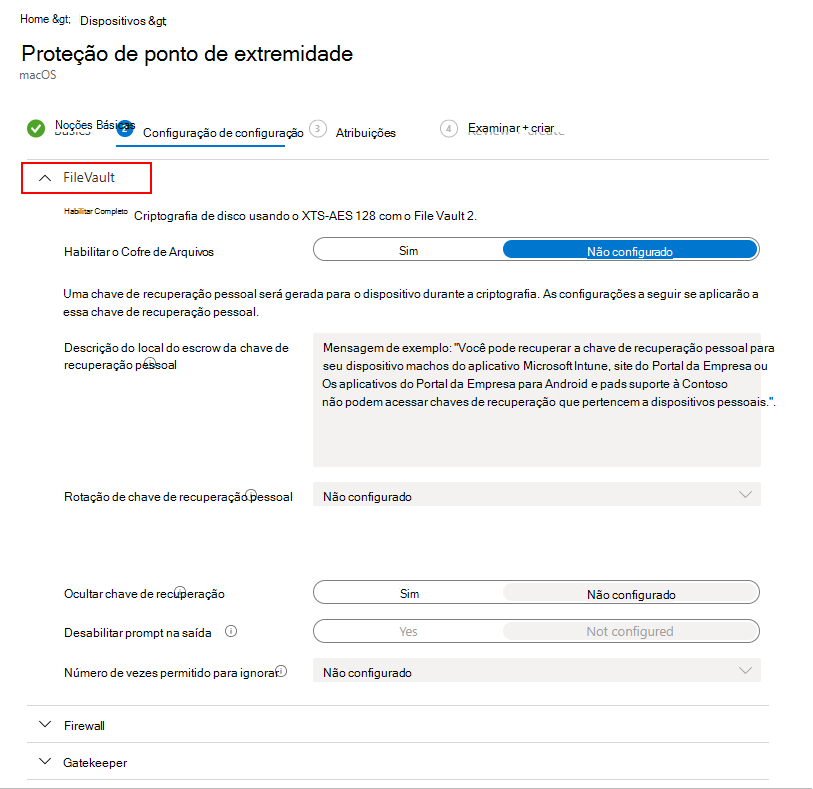 Captura de ecrã que apresenta as definições do FileVault.