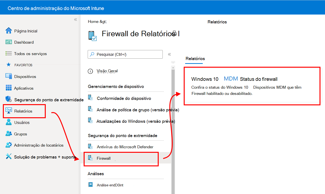 Selecionar relatórios de firewall