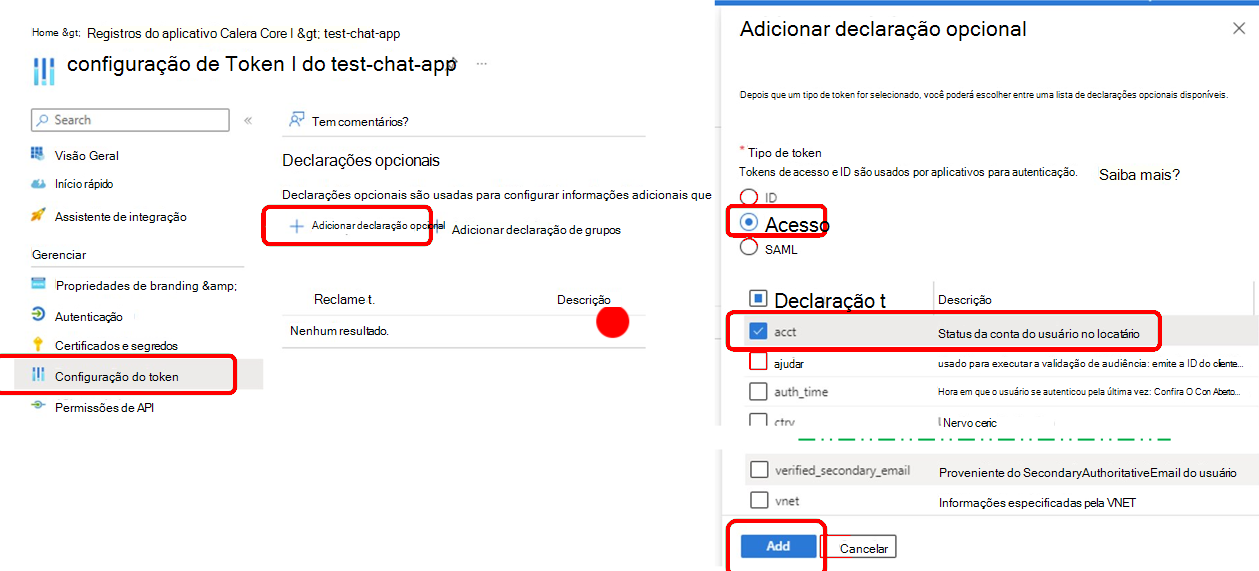 Configure o token de autenticação.