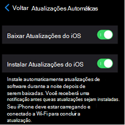 Captura de ecrã que mostra as definições de atualização automática em dispositivos iOS/iPadOS da Apple.