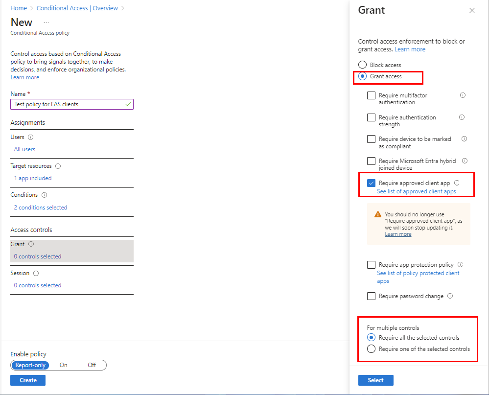 configure Exigir aplicação cliente aprovada para a categoria Concessão.