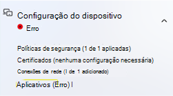 Página de status de inscrição do Autopilot, Erro de Configuração do Dispositivo para Aplicações.