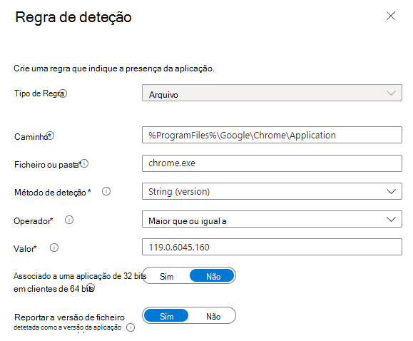 Captura de ecrã a mostrar a regra de deteção de ficheiros.