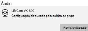 A câmera é bloqueada pela mensagem de política de grupo em um dispositivo Windows.